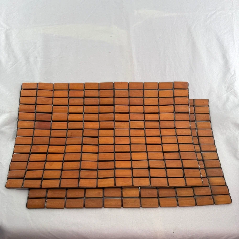 Vintage Bamboo Wood Slat Placemats Set of 2 Brown Rectangular Flexible Mats